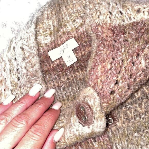 J. Jill Long Cardigan Sweater Wool Alpaca Knit Mauve Neutrals Striped SZ M soft - Picture 7 of 9